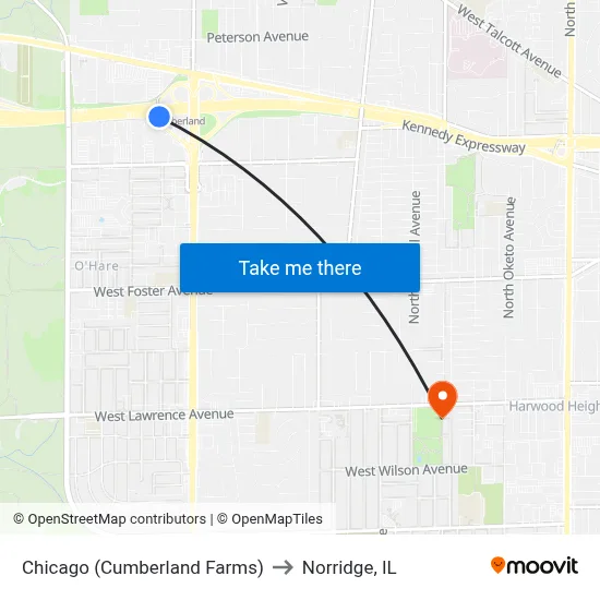 Chicago (Cumberland Farms) to Norridge, IL map