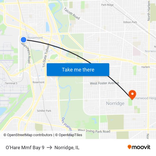 O'Hare Mmf Bay 9 to Norridge, IL map