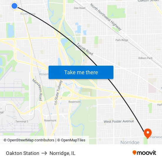 Oakton Station to Norridge, IL map