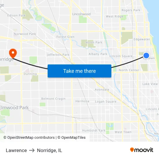 Lawrence to Norridge, IL map