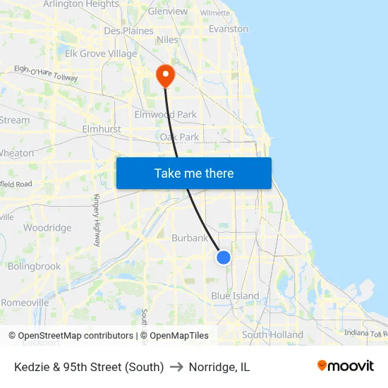 Kedzie & 95th Street (South) to Norridge, IL map