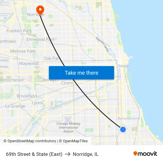 69th Street & State (East) to Norridge, IL map