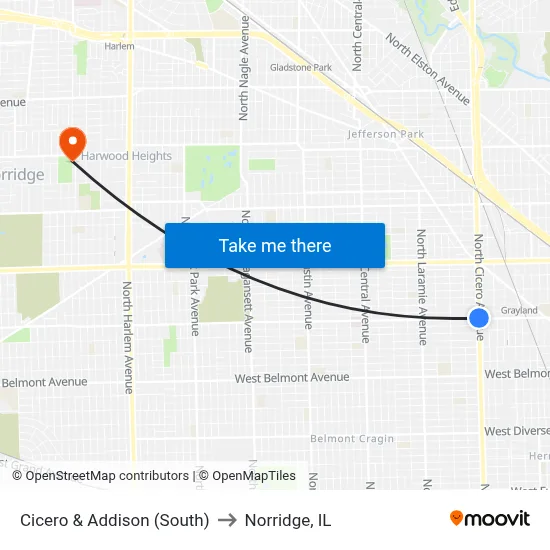 Cicero & Addison (South) to Norridge, IL map