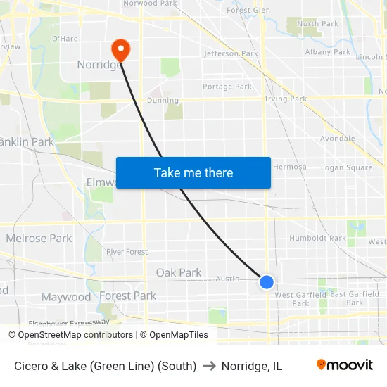 Cicero & Lake (Green Line) (South) to Norridge, IL map