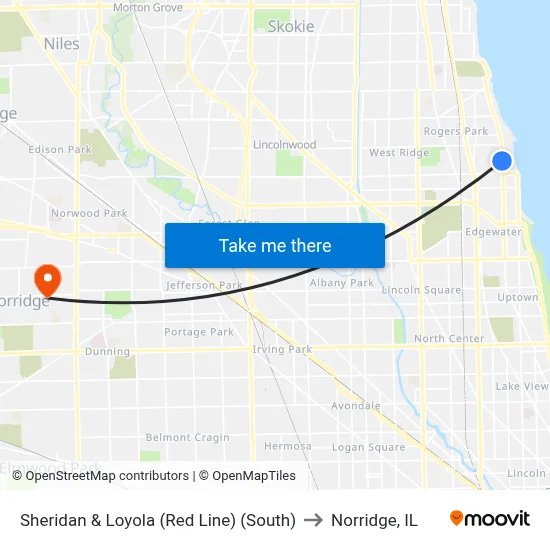 Sheridan & Loyola (Red Line) (South) to Norridge, IL map