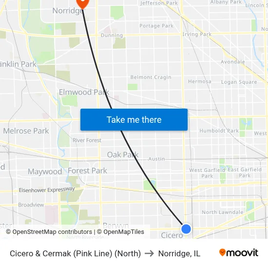 Cicero & Cermak (Pink Line) (North) to Norridge, IL map