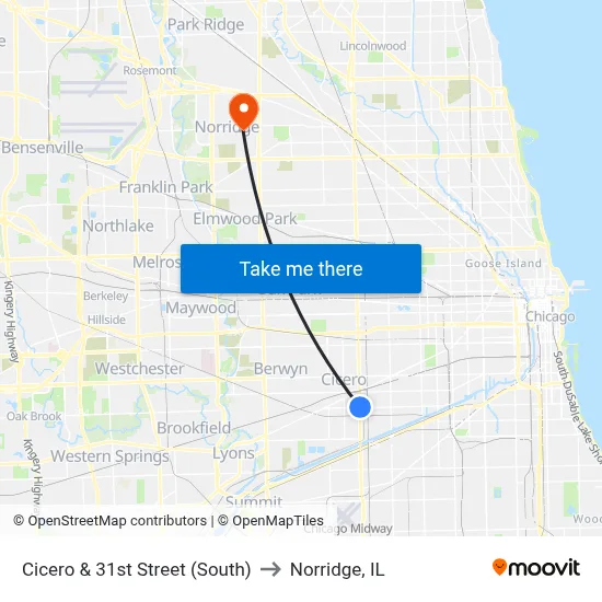 Cicero & 31st Street (South) to Norridge, IL map