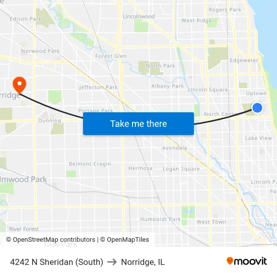 4242 N Sheridan (South) to Norridge, IL map