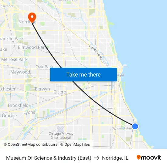 Museum Of Science & Industry (East) to Norridge, IL map