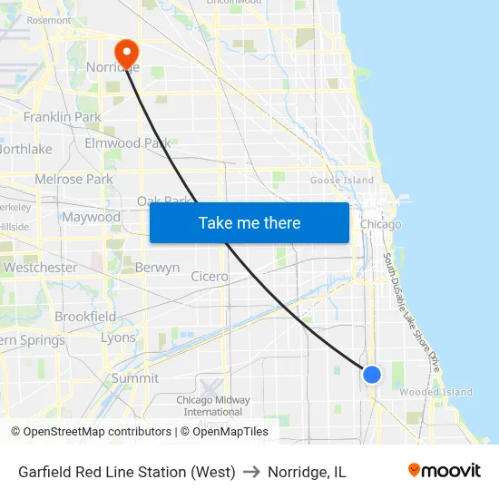 Garfield Red Line Station (West) to Norridge, IL map