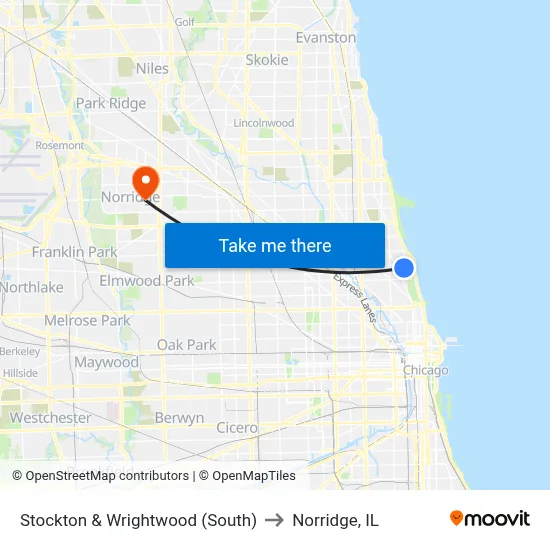 Stockton & Wrightwood (South) to Norridge, IL map