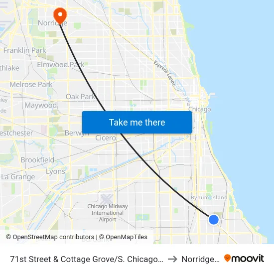 71st Street & Cottage Grove/S. Chicago (East) to Norridge, IL map