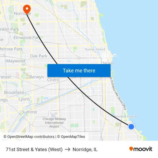 71st Street & Yates (West) to Norridge, IL map