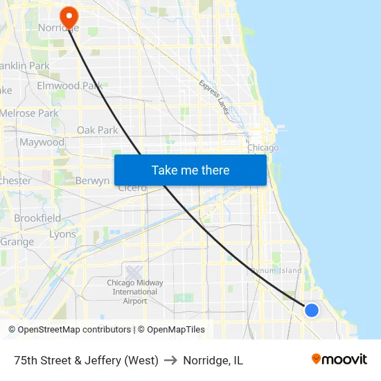 75th Street & Jeffery (West) to Norridge, IL map