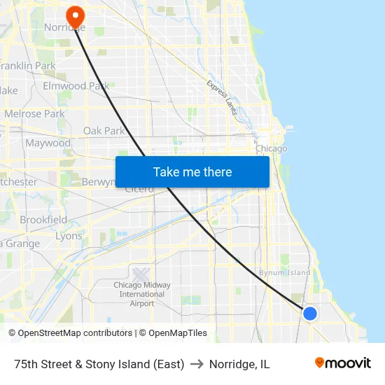 75th Street & Stony Island (East) to Norridge, IL map