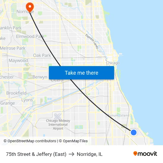 75th Street & Jeffery (East) to Norridge, IL map