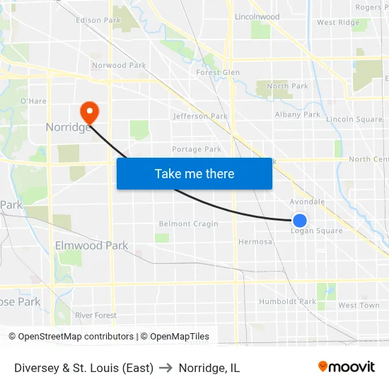 Diversey & St. Louis (East) to Norridge, IL map