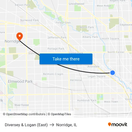 Diversey & Logan (East) to Norridge, IL map