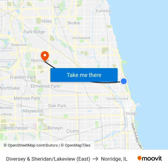 Diversey & Sheridan/Lakeview (East) to Norridge, IL map