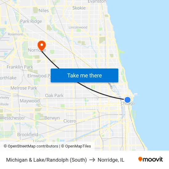 Michigan & Lake/Randolph (South) to Norridge, IL map