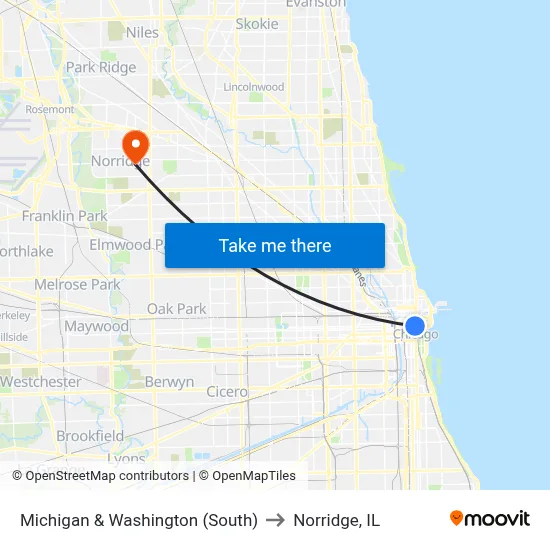 Michigan & Washington (South) to Norridge, IL map