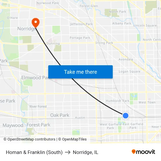 Homan & Franklin (South) to Norridge, IL map