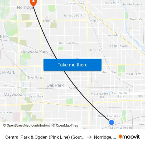 Central Park & Ogden (Pink Line) (South) to Norridge, IL map