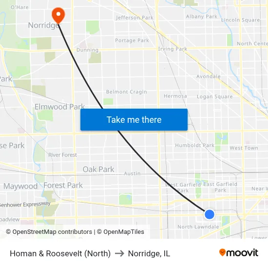 Homan & Roosevelt (North) to Norridge, IL map