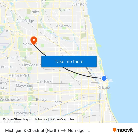 Michigan & Chestnut (North) to Norridge, IL map