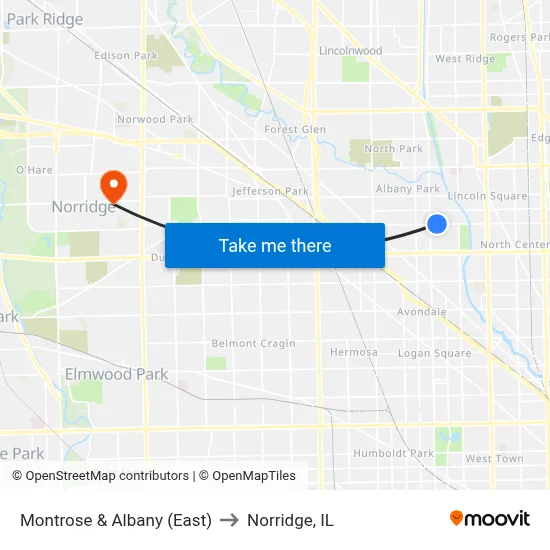 Montrose & Albany (East) to Norridge, IL map