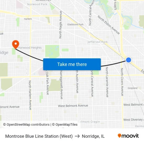 Montrose Blue Line Station (West) to Norridge, IL map