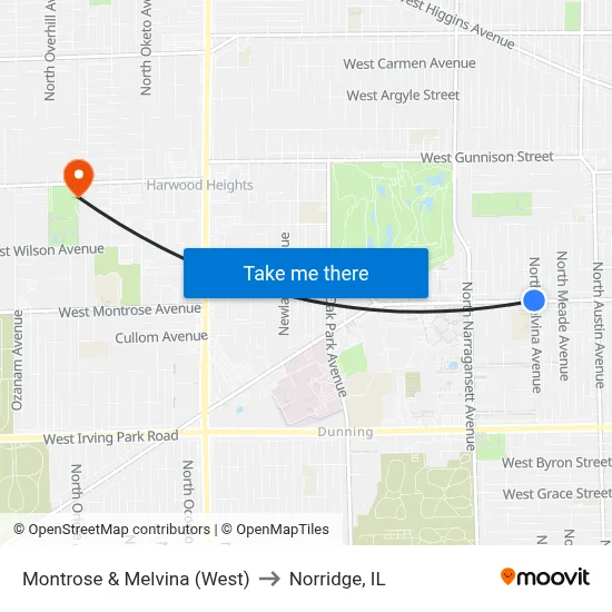 Montrose & Melvina (West) to Norridge, IL map