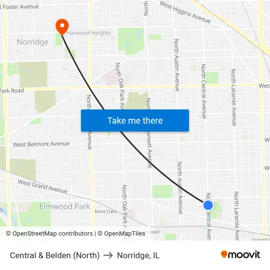 Central & Belden (North) to Norridge, IL map