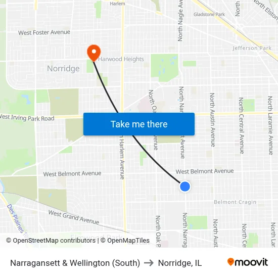 Narragansett & Wellington (South) to Norridge, IL map