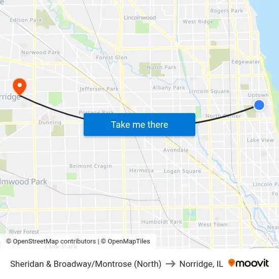 Sheridan & Broadway/Montrose (North) to Norridge, IL map
