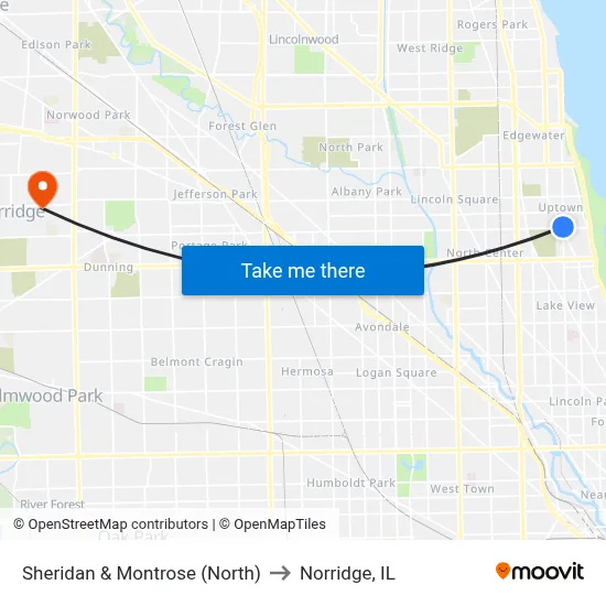 Sheridan & Montrose (North) to Norridge, IL map