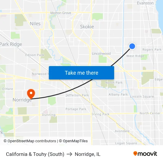 California & Touhy (South) to Norridge, IL map