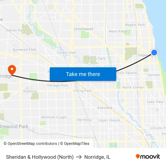 Sheridan & Hollywood (North) to Norridge, IL map
