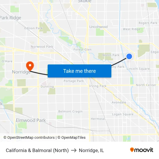 California & Balmoral (North) to Norridge, IL map