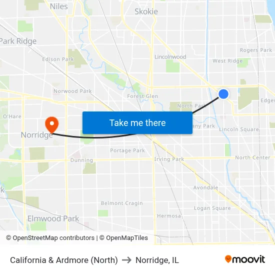 California & Ardmore (North) to Norridge, IL map