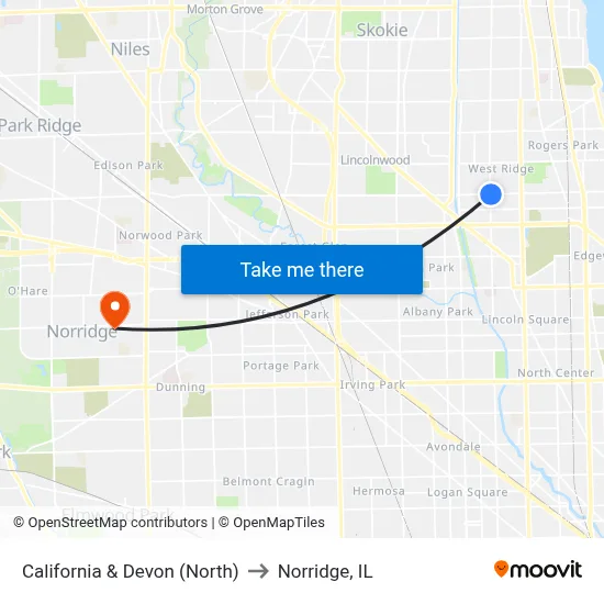California & Devon (North) to Norridge, IL map