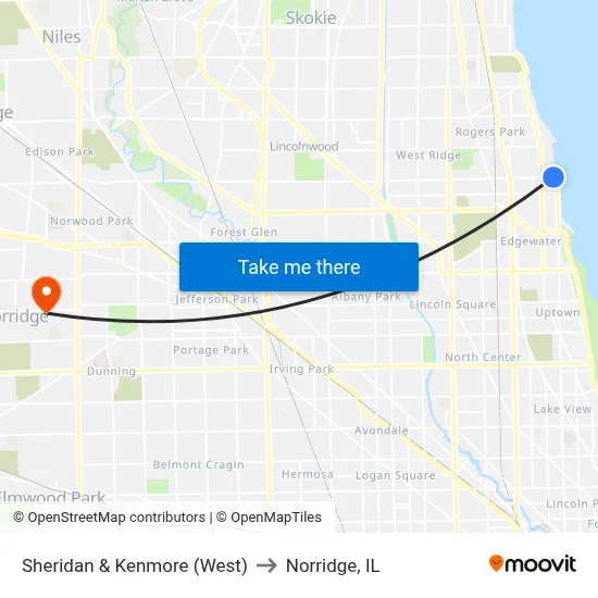 Sheridan & Kenmore (West) to Norridge, IL map