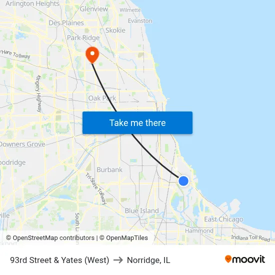 93rd Street & Yates (West) to Norridge, IL map