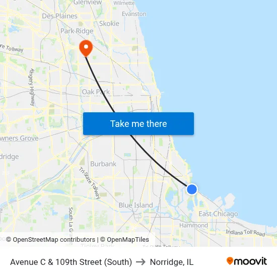 Avenue C & 109th Street (South) to Norridge, IL map
