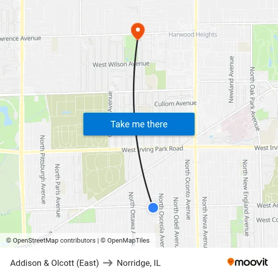 Addison & Olcott (East) to Norridge, IL map