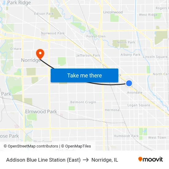 Addison Blue Line Station (East) to Norridge, IL map