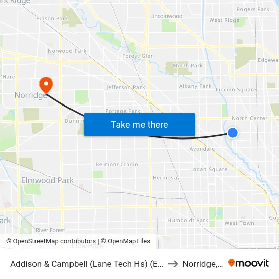 Addison & Campbell (Lane Tech Hs) (East) to Norridge, IL map
