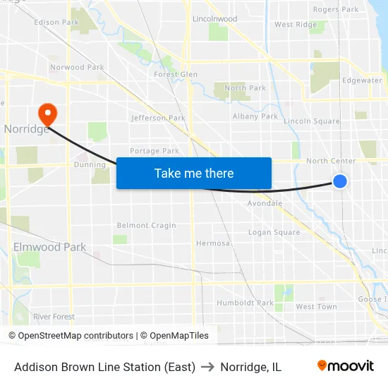 Addison Brown Line Station (East) to Norridge, IL map
