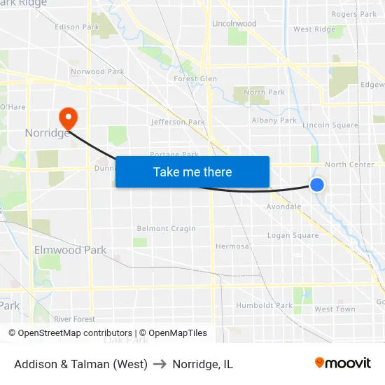 Addison & Talman (West) to Norridge, IL map