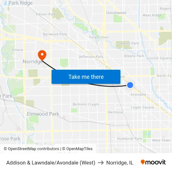 Addison & Lawndale/Avondale (West) to Norridge, IL map